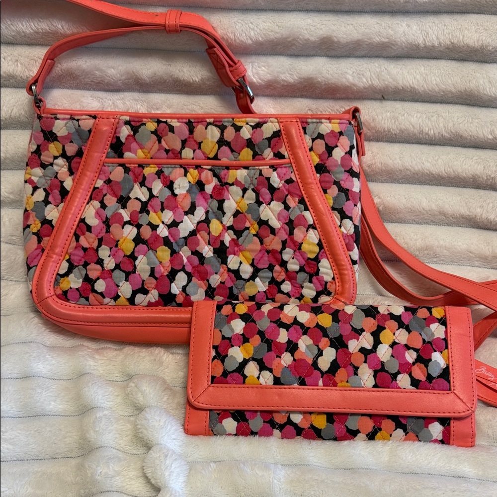 Vera Bradley colorful coral Women's Bag and matching wallet